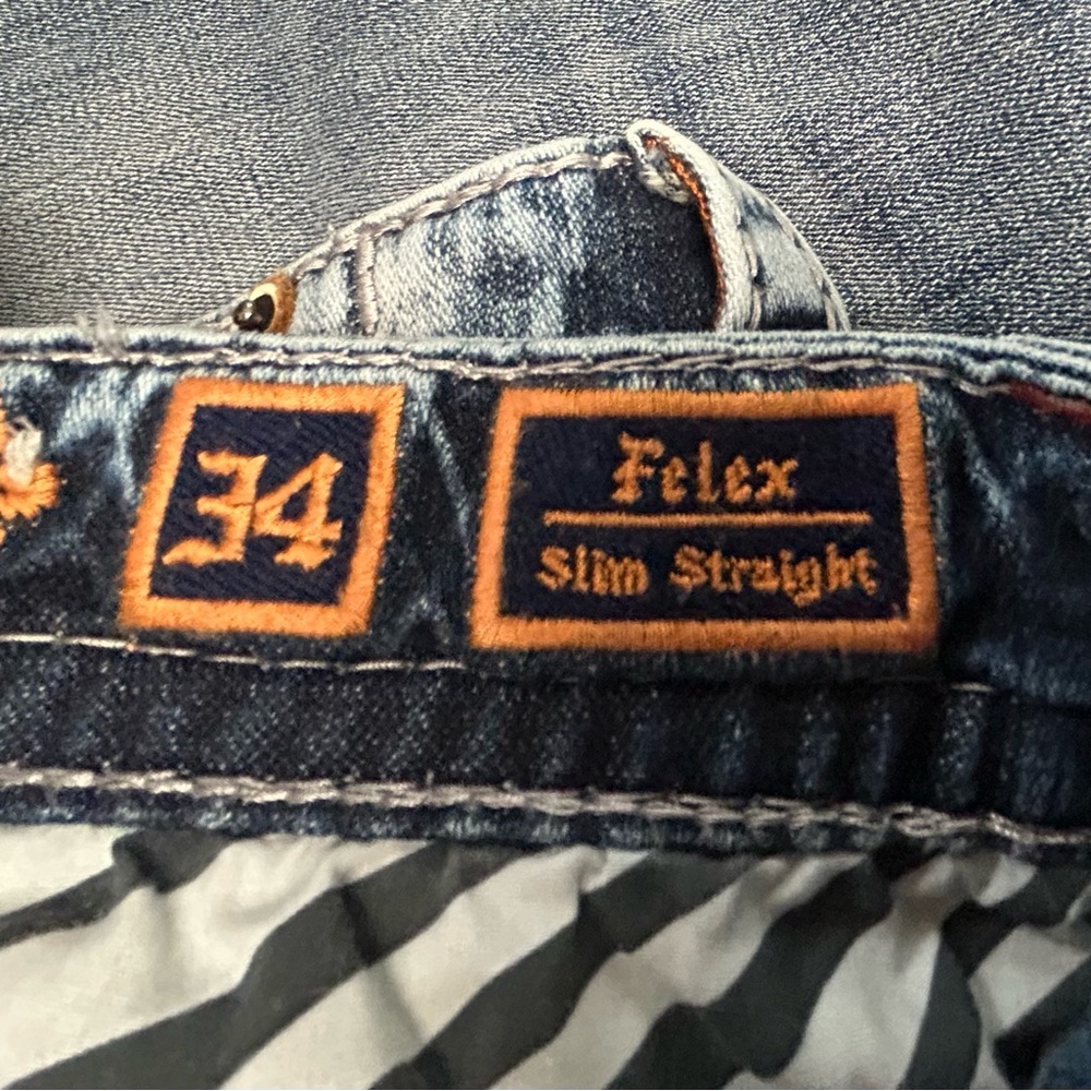 Rock Revival Men's Relaxed Blue Distressed Jeans - Picture 5 of 13